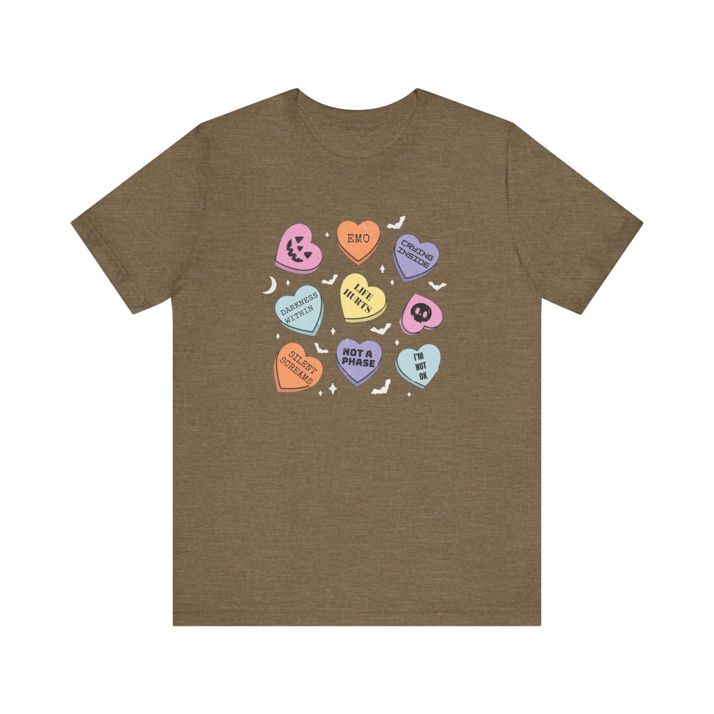 Emo Halloween Pumpkin Candy Hearts T-Shirt, Spooky Candies Shirt, Emo candy hearts - PopCultureByDesign36