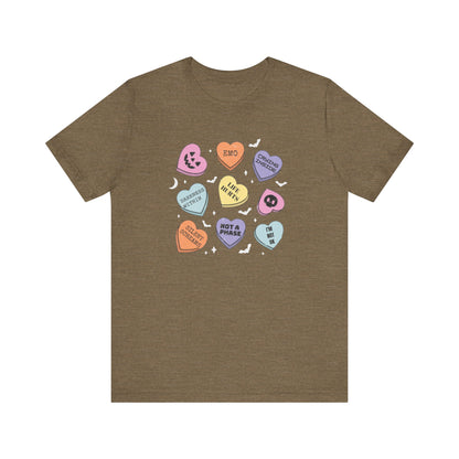 Emo Halloween Pumpkin Candy Hearts T-Shirt, Spooky Candies Shirt, Emo candy hearts - PopCultureByDesign36