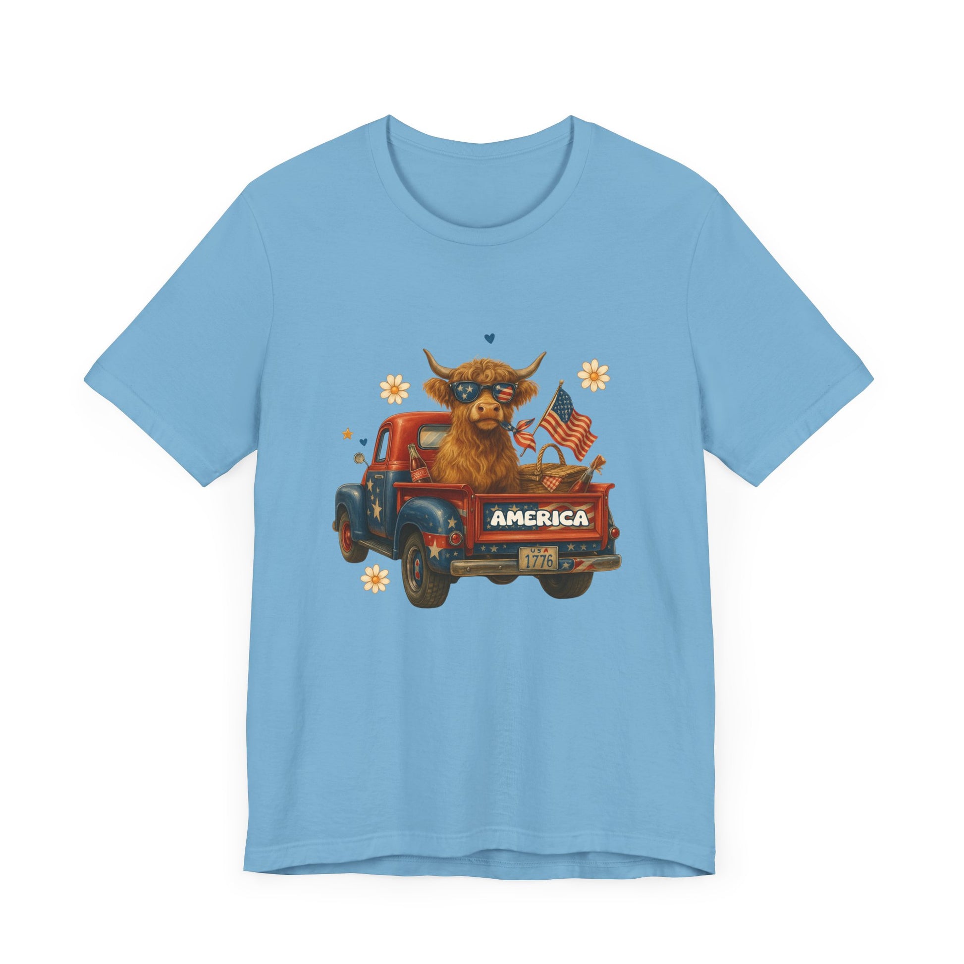 Highland Cow Fourth of July Funny Shirt, Scotland Farm Gift, Patriotic Cow T-Shirt - PopCultureByDesign36