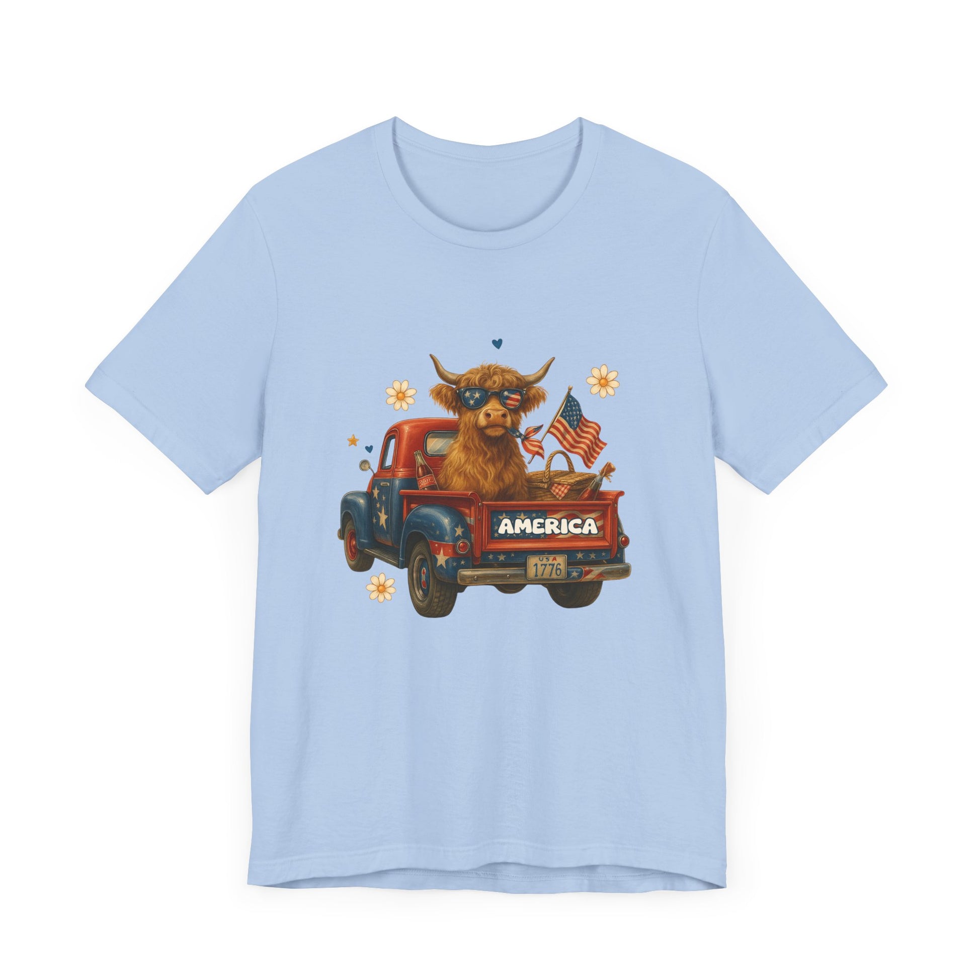 Highland Cow Fourth of July Funny Shirt, Scotland Farm Gift, Patriotic Cow T-Shirt - PopCultureByDesign36