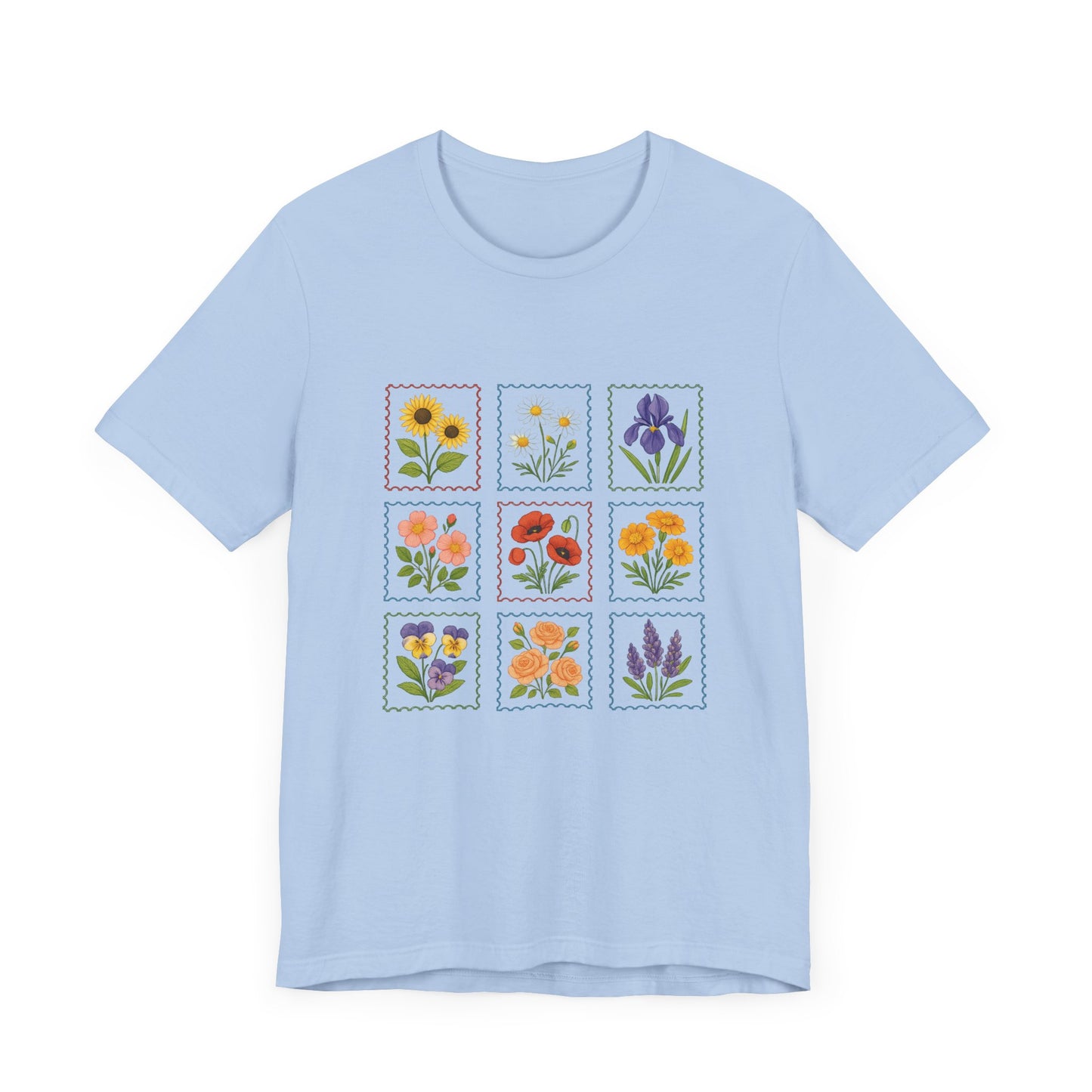 Summer Flower Stamp Tshirt, Vintage Postage Stamp Shirt, Aesthetic Summer Tee - PopCultureByDesign36