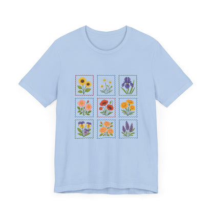 Summer Flower Stamp Tshirt, Vintage Postage Stamp Shirt, Aesthetic Summer Tee - PopCultureByDesign36