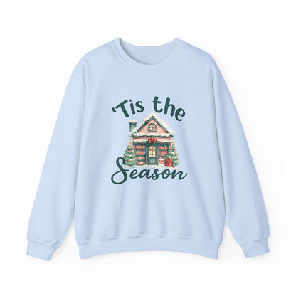 Tis The Season Cozy Christmas Cottage Sweatshirt, Holiday Bookstore Sweatshirt - PopCultureByDesign36
