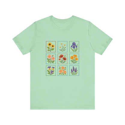 Summer Flower Stamp Tshirt, Vintage Postage Stamp Shirt, Aesthetic Summer Tee - PopCultureByDesign36