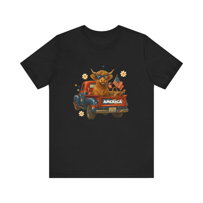 Highland Cow Fourth of July Funny Shirt, Scotland Farm Gift, Patriotic Cow T-Shirt - PopCultureByDesign36