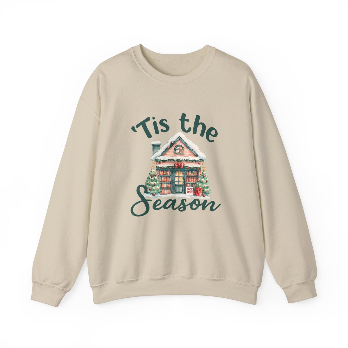 Tis The Season Cozy Christmas Cottage Sweatshirt, Holiday Bookstore Sweatshirt - PopCultureByDesign36