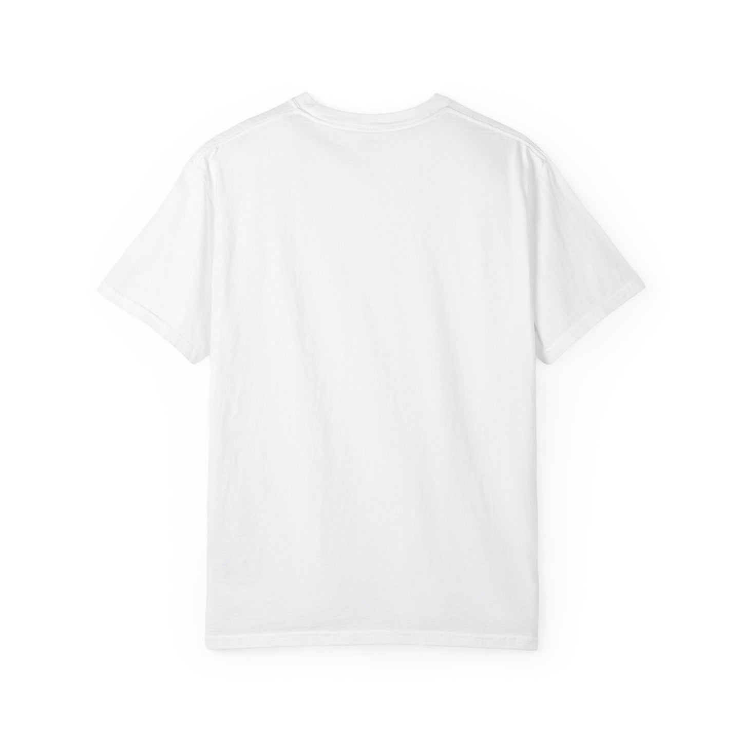 Back view of a boho astronaut t-shirt, featuring a simple white design suitable for styling.