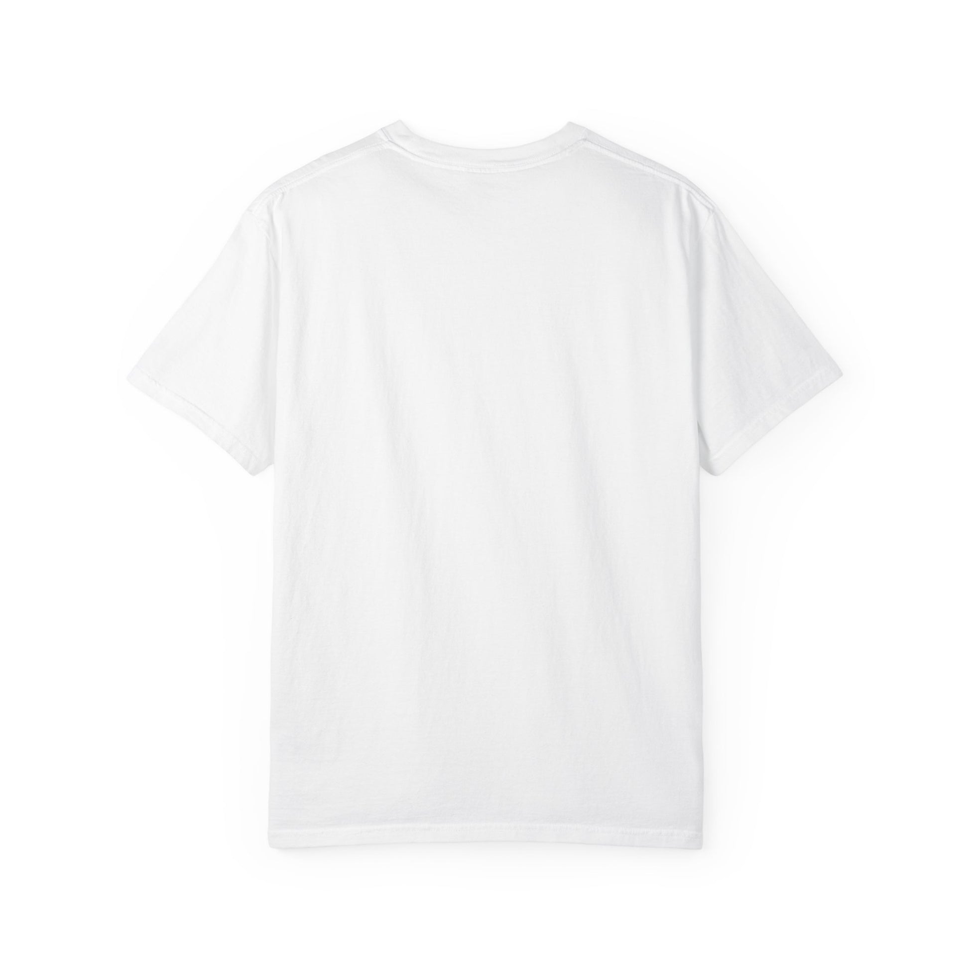 Back view of a boho astronaut t-shirt, featuring a simple white design suitable for styling.