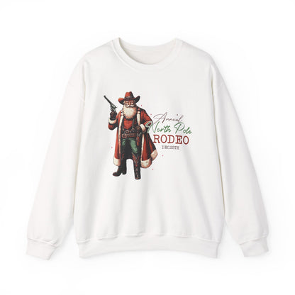North Pole Rodeo Sweatshirt, Cowboy Santa Sweatshirt, Horseback Santa Clause - PopCultureByDesign36