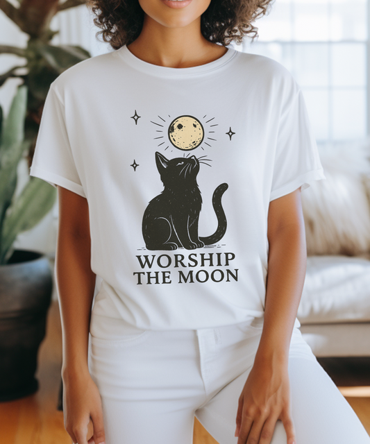 Worship The Moon, Cute Kitten Shirt, Celestial Cat Shirt - PopCultureByDesign36