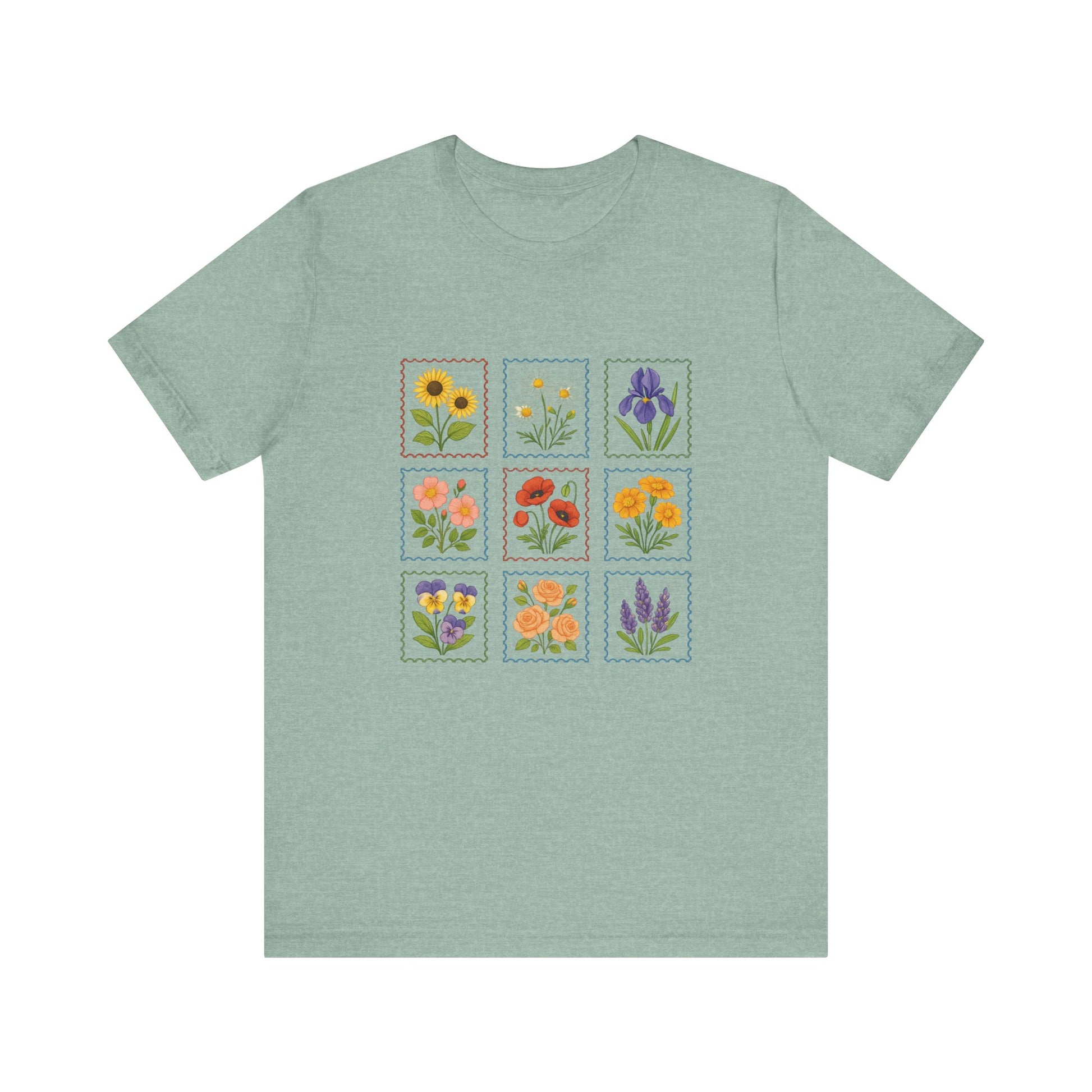 Summer Flower Stamp Tshirt, Vintage Postage Stamp Shirt, Aesthetic Summer Tee - PopCultureByDesign36