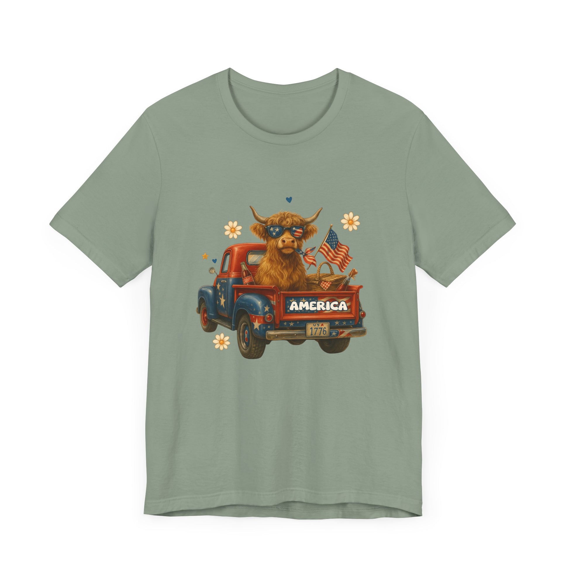 Highland Cow Fourth of July Funny Shirt, Scotland Farm Gift, Patriotic Cow T-Shirt - PopCultureByDesign36