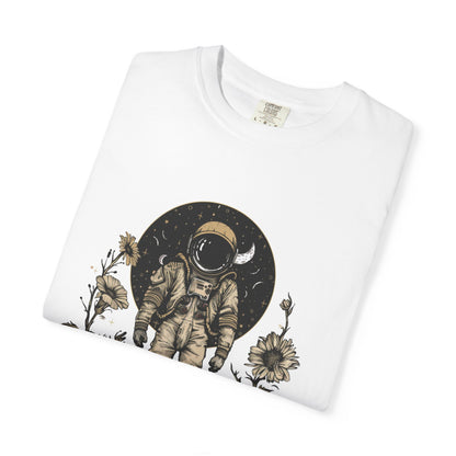 Astronaut Shirt, Boho Astronaut Shirt, Vintage Boho Womens Space Shirt design featuring an astronaut with flowers.