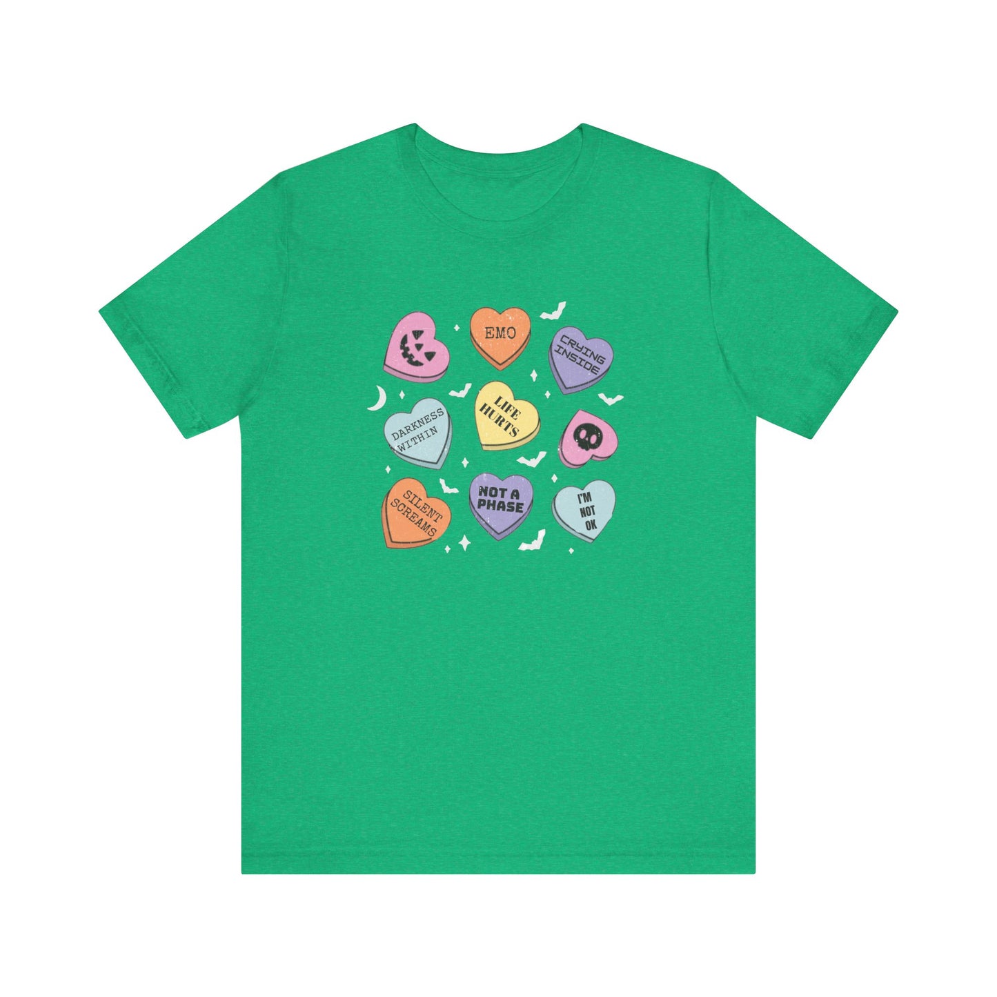 Emo Halloween Pumpkin Candy Hearts T-Shirt, Spooky Candies Shirt, Emo candy hearts - PopCultureByDesign36