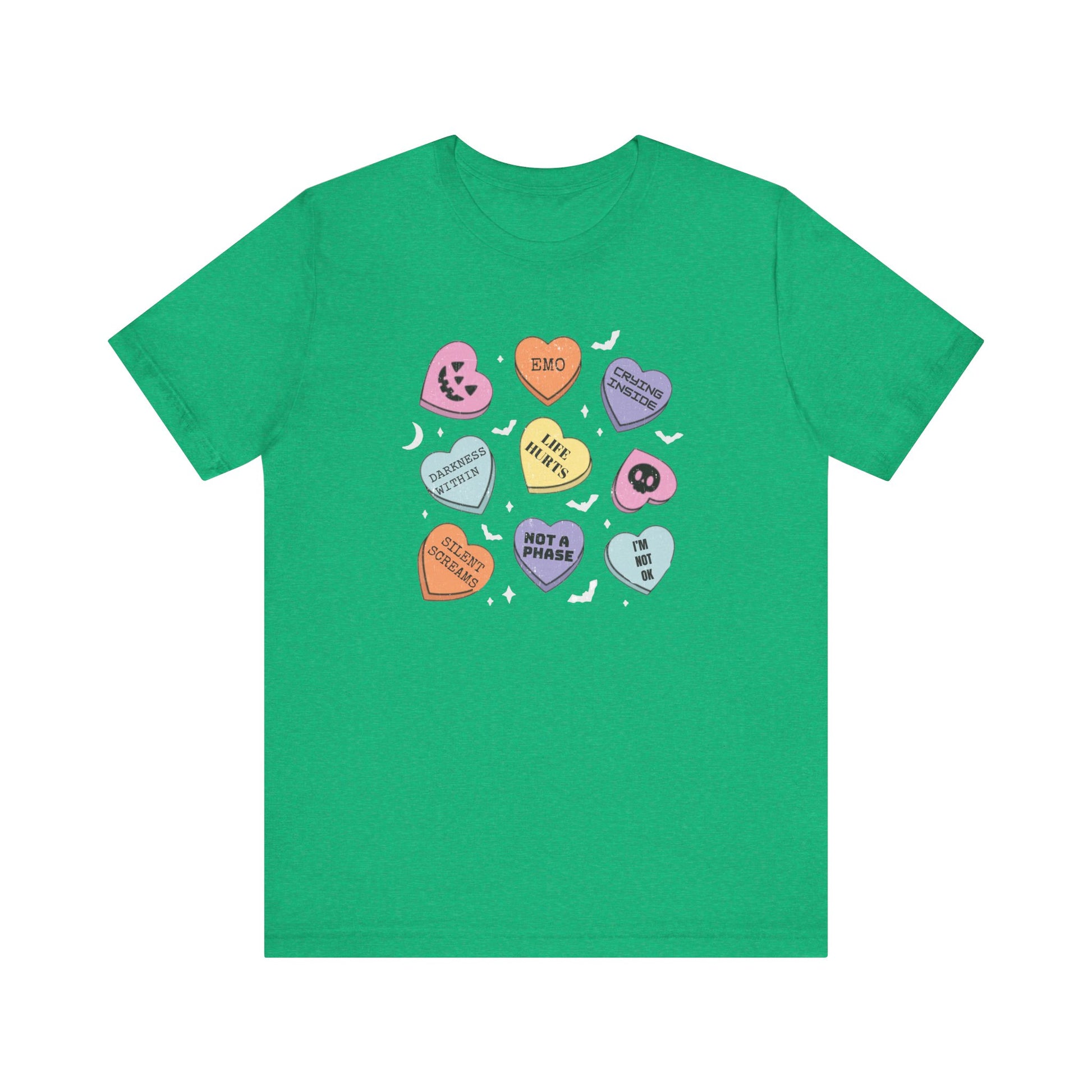 Emo Halloween Pumpkin Candy Hearts T-Shirt, Spooky Candies Shirt, Emo candy hearts - PopCultureByDesign36