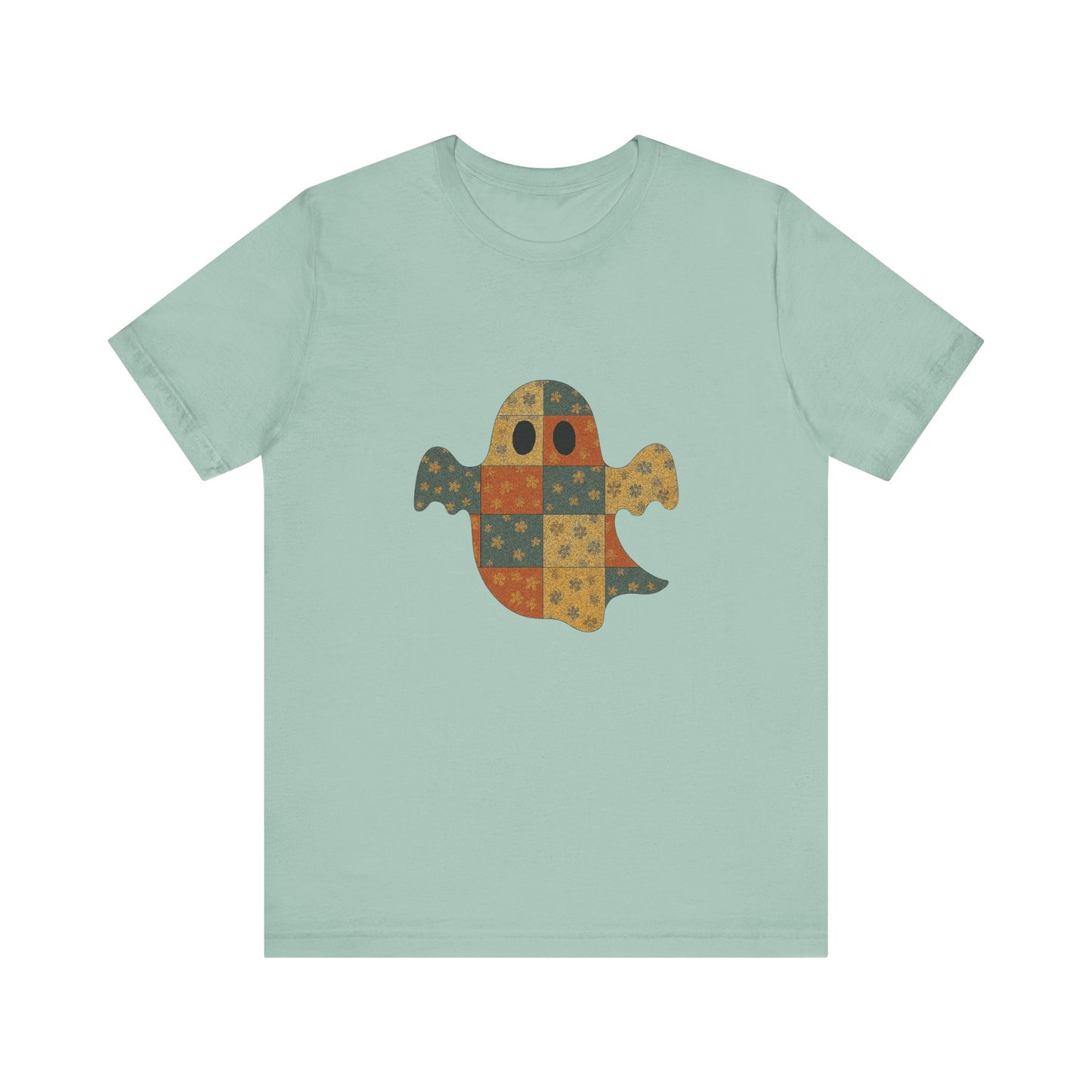 Patchwork Ghost Tee, Ghost Patchwork Halloween Shirt, Boho Ghost Shirt - PopCultureByDesign36