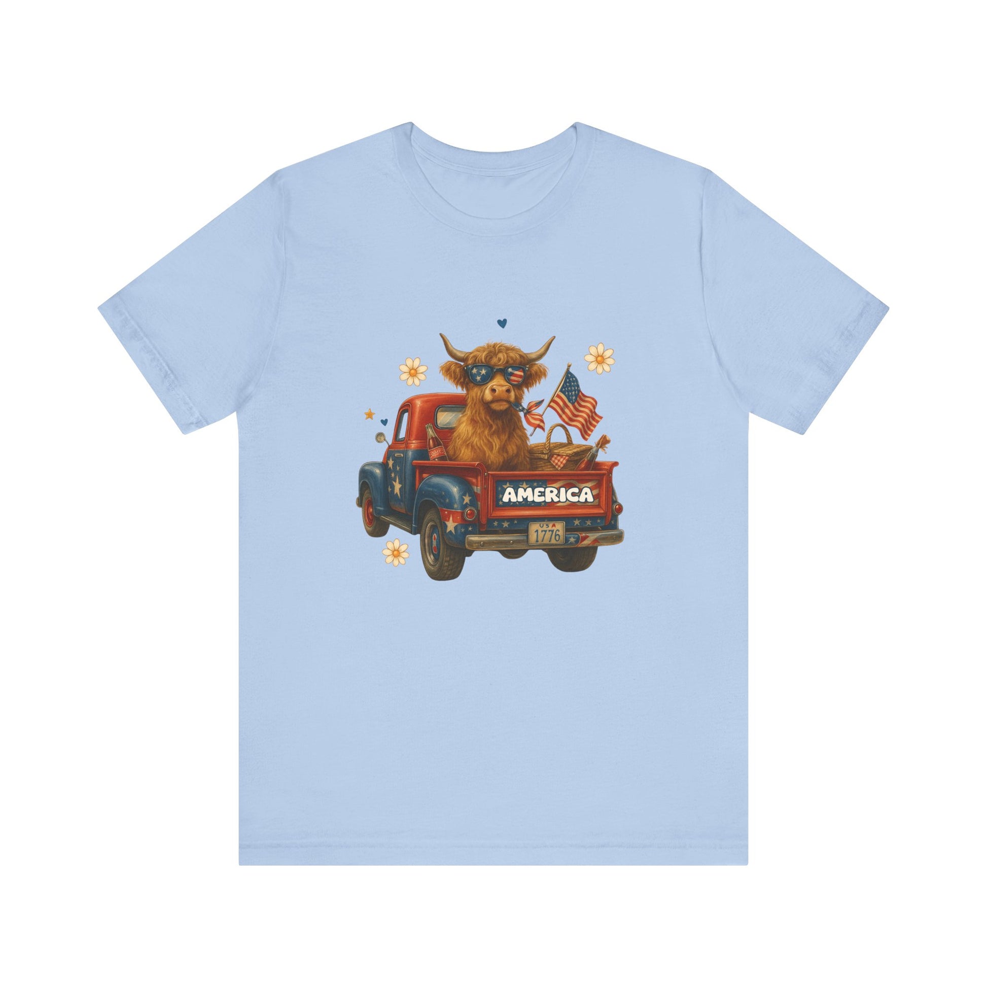 Highland Cow Fourth of July Funny Shirt, Scotland Farm Gift, Patriotic Cow T-Shirt - PopCultureByDesign36