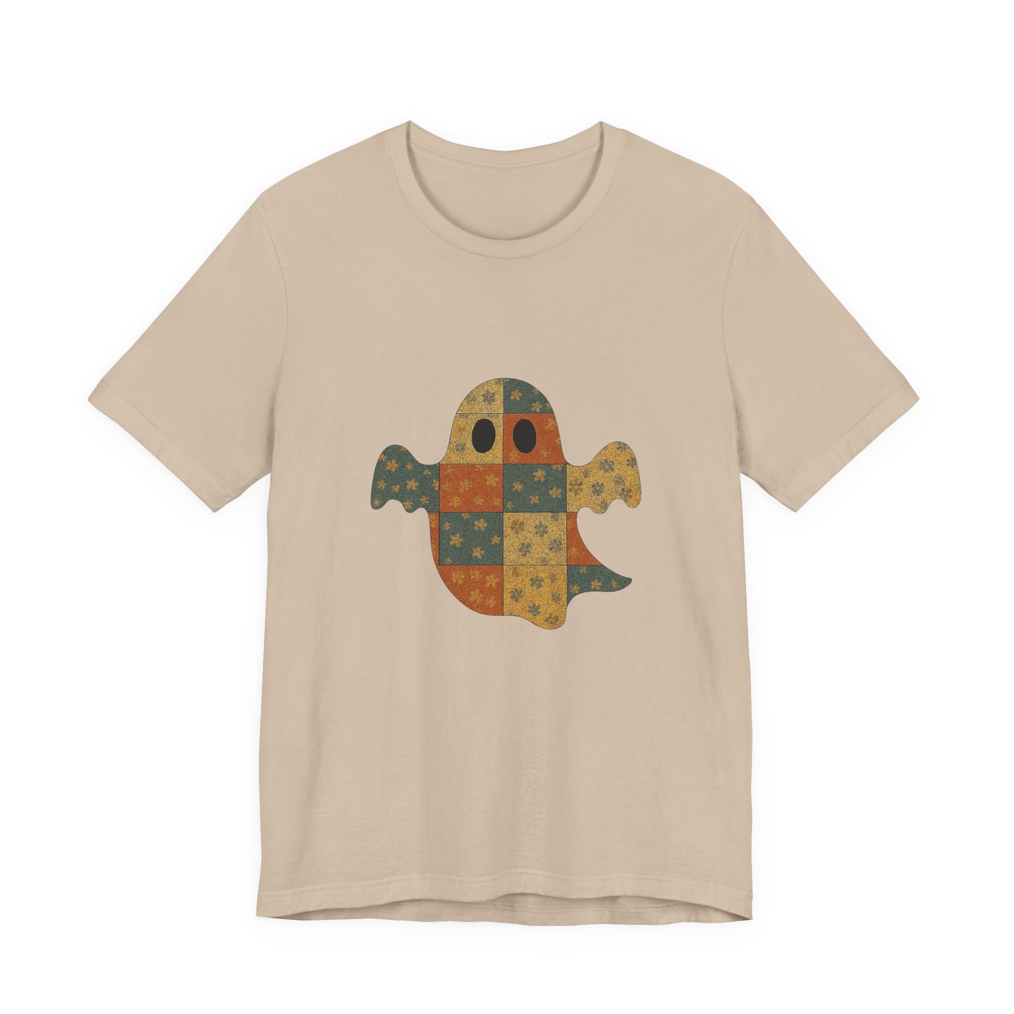 Patchwork Ghost Tee, Ghost Patchwork Halloween Shirt, Boho Ghost Shirt - PopCultureByDesign36