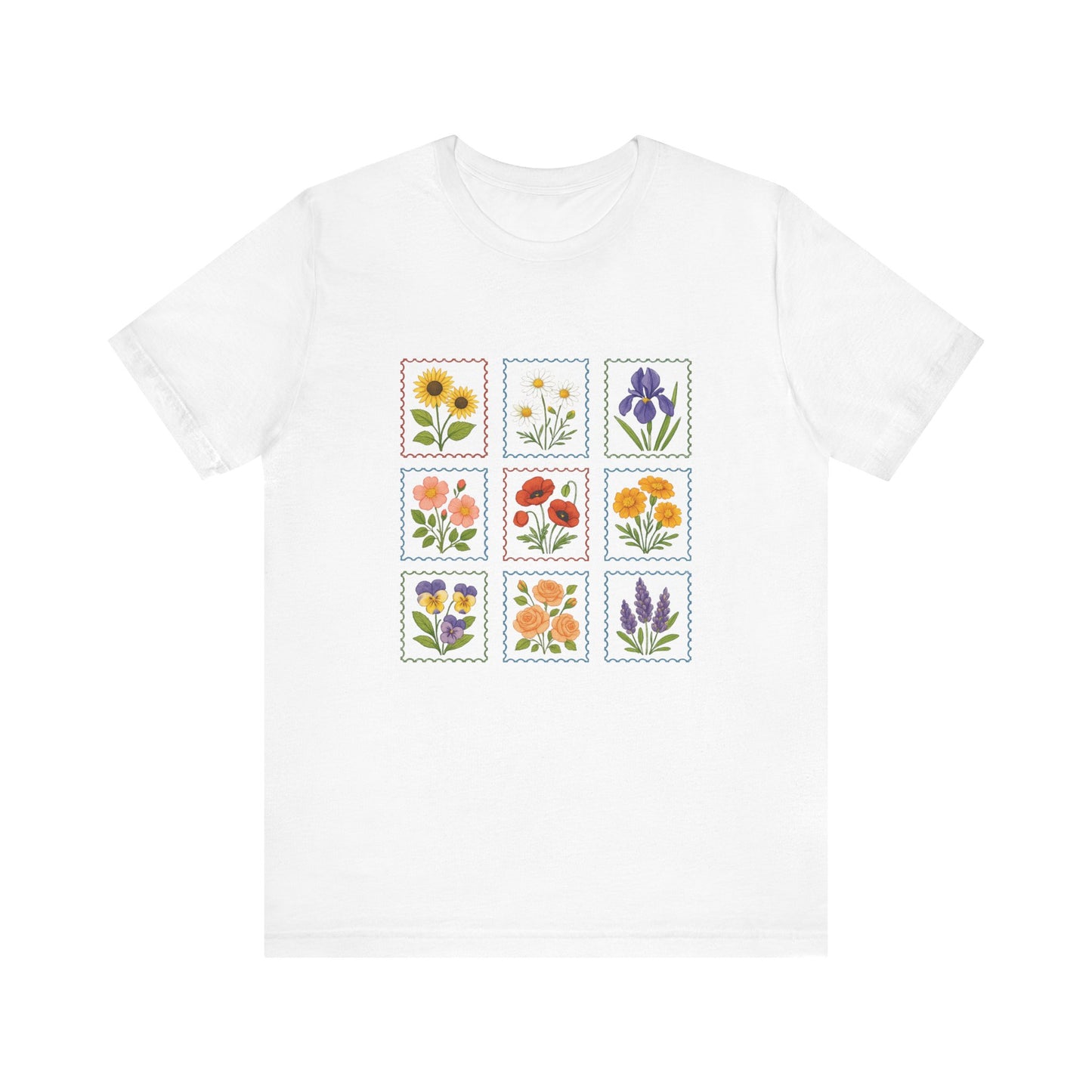 Summer Flower Stamp Tshirt, Vintage Postage Stamp Shirt, Aesthetic Summer Tee - PopCultureByDesign36