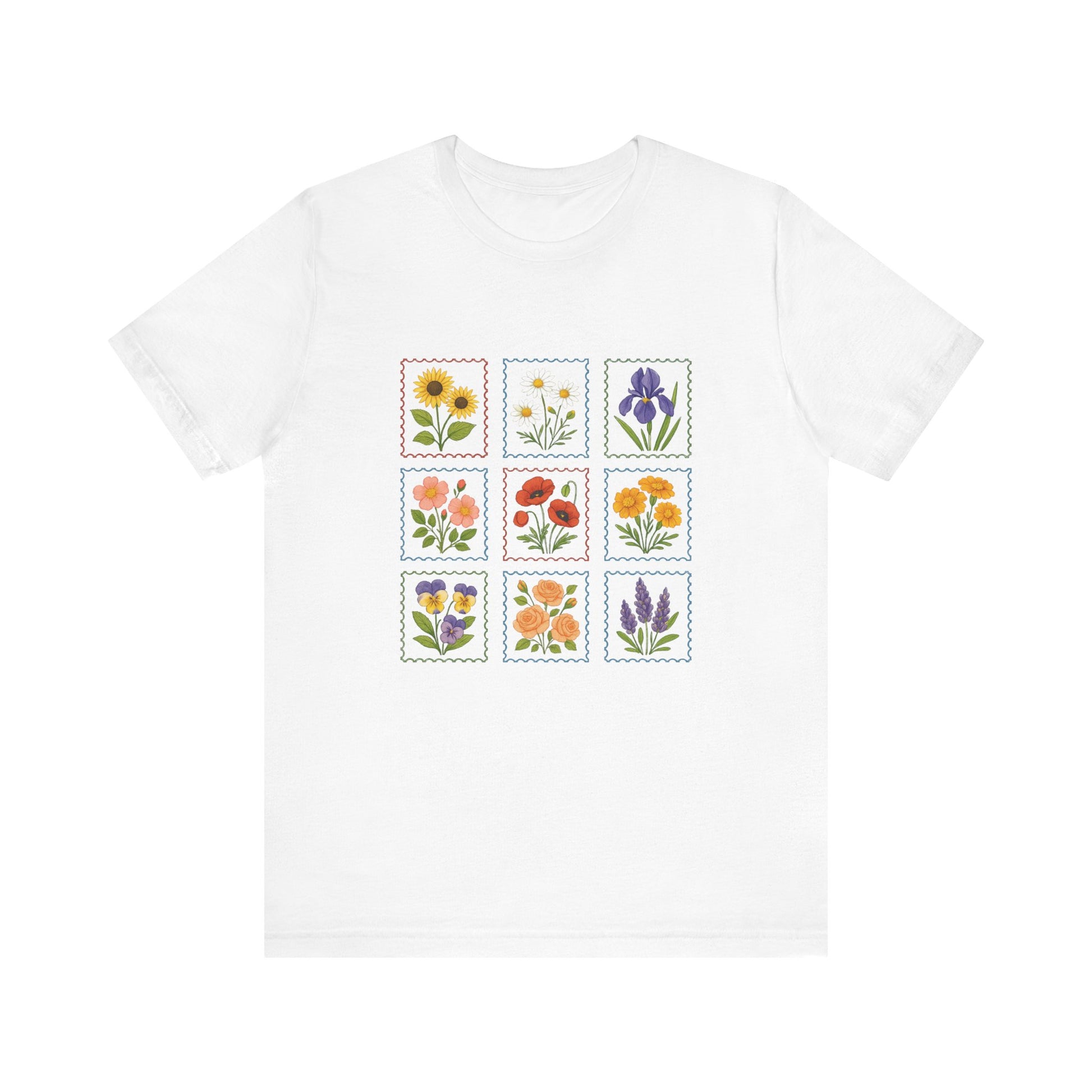Summer Flower Stamp Tshirt, Vintage Postage Stamp Shirt, Aesthetic Summer Tee - PopCultureByDesign36