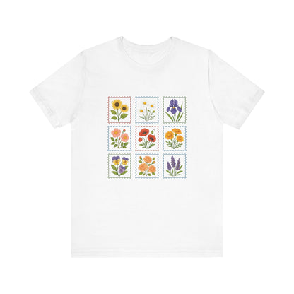 Summer Flower Stamp Tshirt, Vintage Postage Stamp Shirt, Aesthetic Summer Tee - PopCultureByDesign36