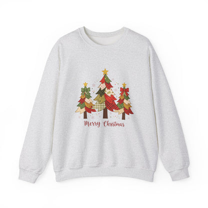 Christmas Tree Patchwork Quilt Style Sweatshirt, Merry Christmas Sweatshirt - PopCultureByDesign36