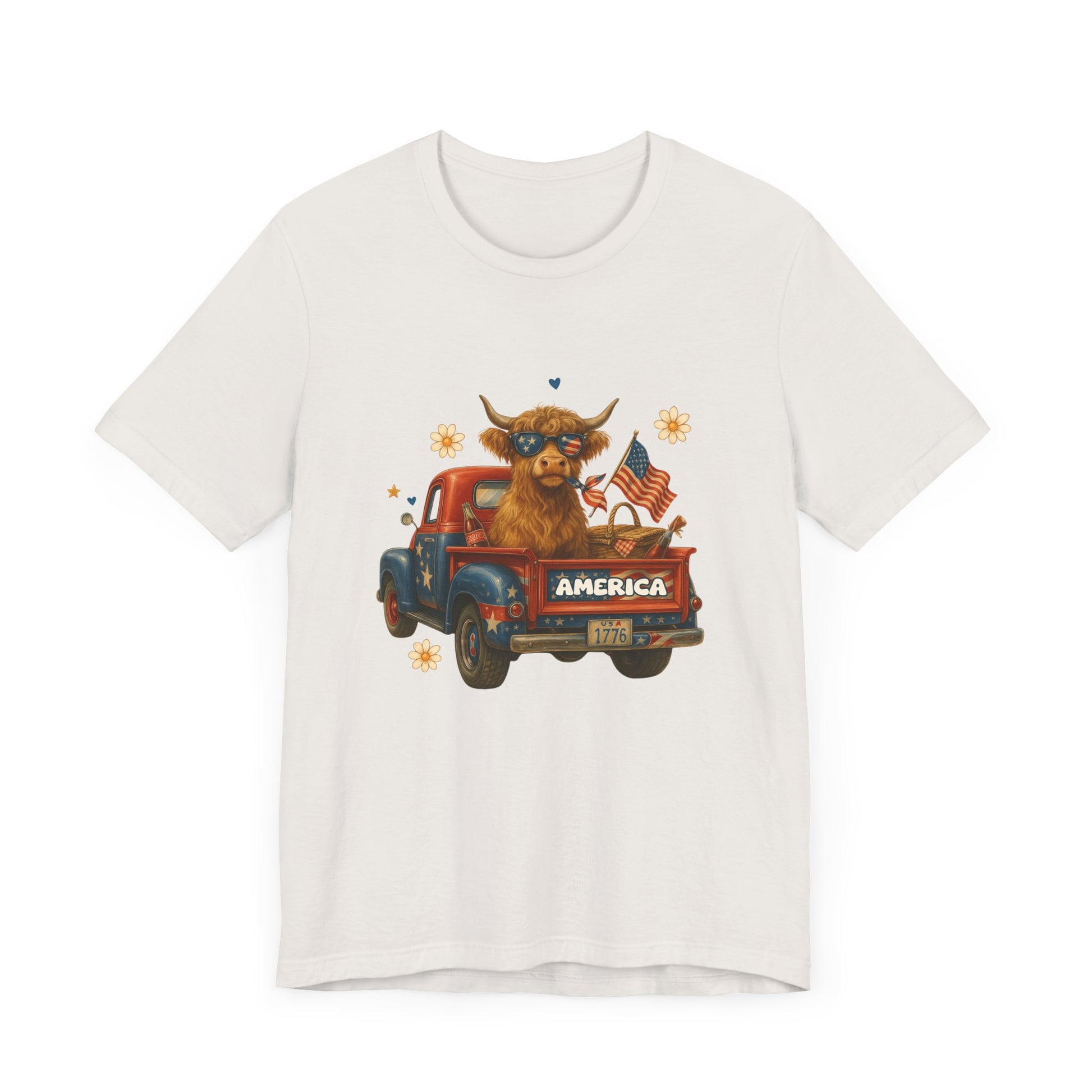 Highland Cow Fourth of July Funny Shirt, Scotland Farm Gift, Patriotic Cow T-Shirt - PopCultureByDesign36