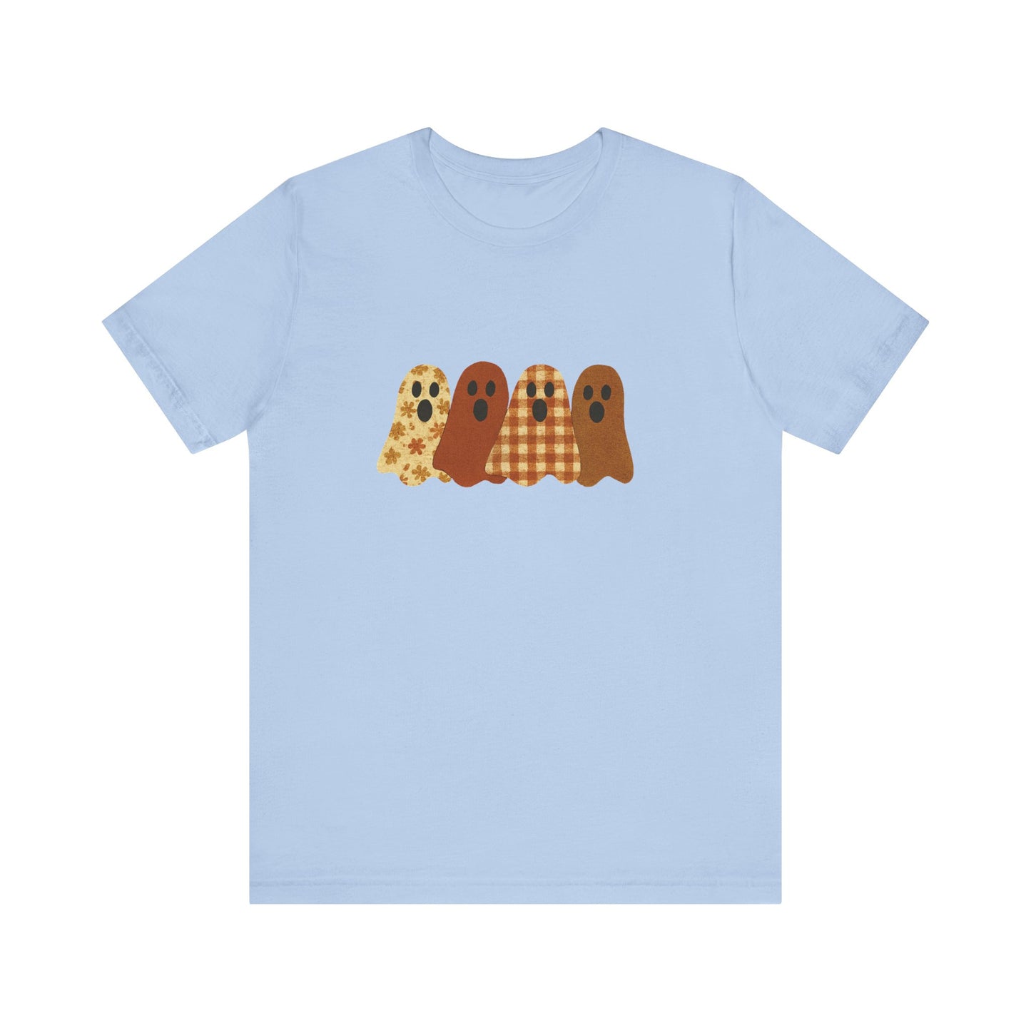 Funny Ghost Patchwork Tee, Cute Ghost Shirt, Boho Halloween Shirt - PopCultureByDesign36
