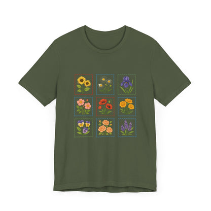 Summer Flower Stamp Tshirt, Vintage Postage Stamp Shirt, Aesthetic Summer Tee - PopCultureByDesign36