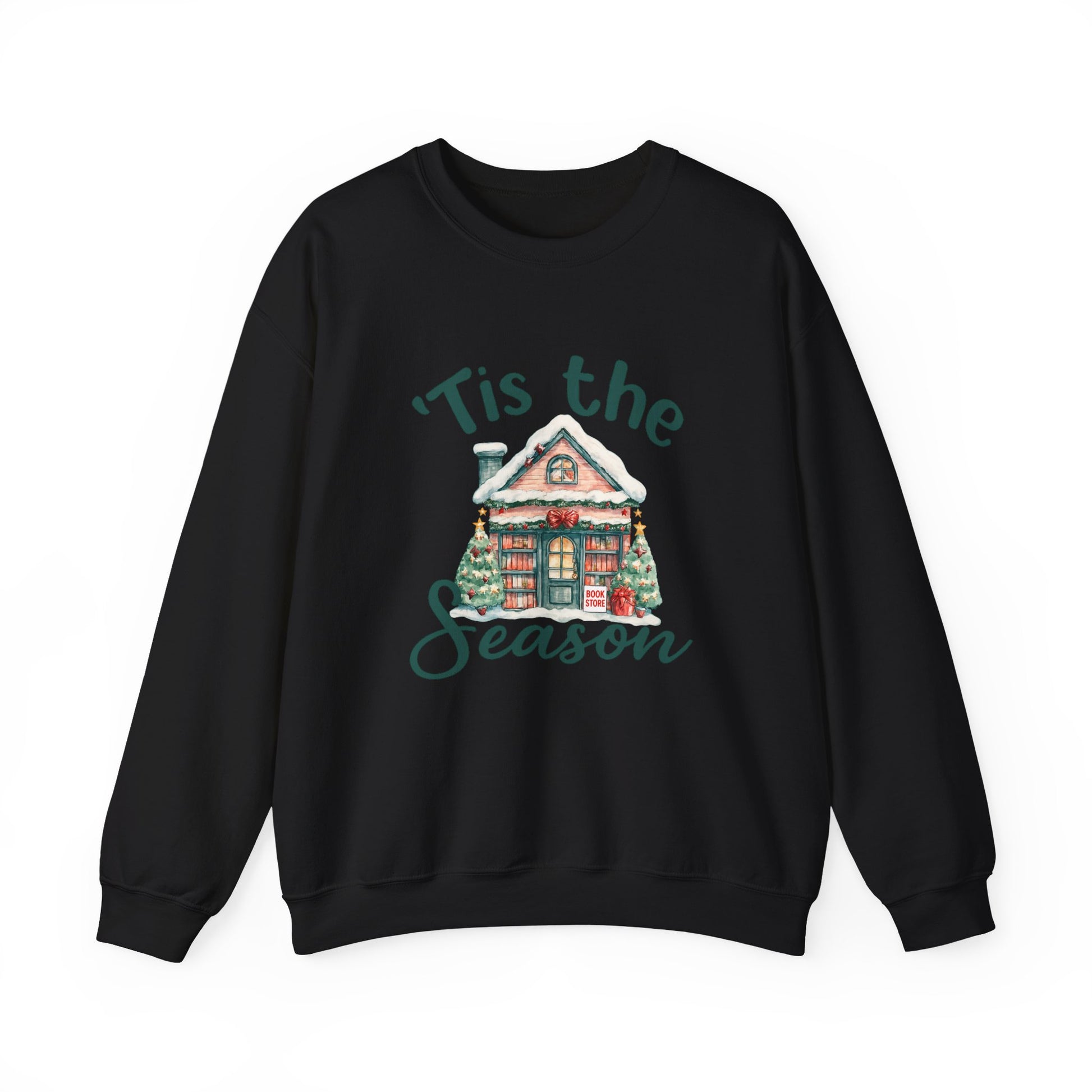 Tis The Season Cozy Christmas Cottage Sweatshirt, Holiday Bookstore Sweatshirt - PopCultureByDesign36