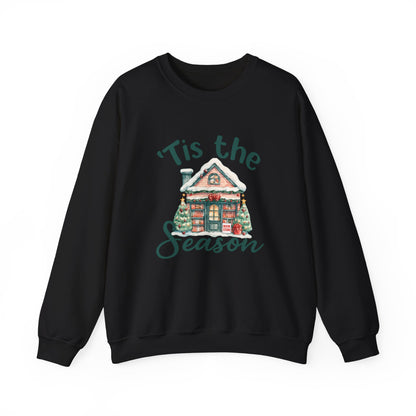 Tis The Season Cozy Christmas Cottage Sweatshirt, Holiday Bookstore Sweatshirt - PopCultureByDesign36