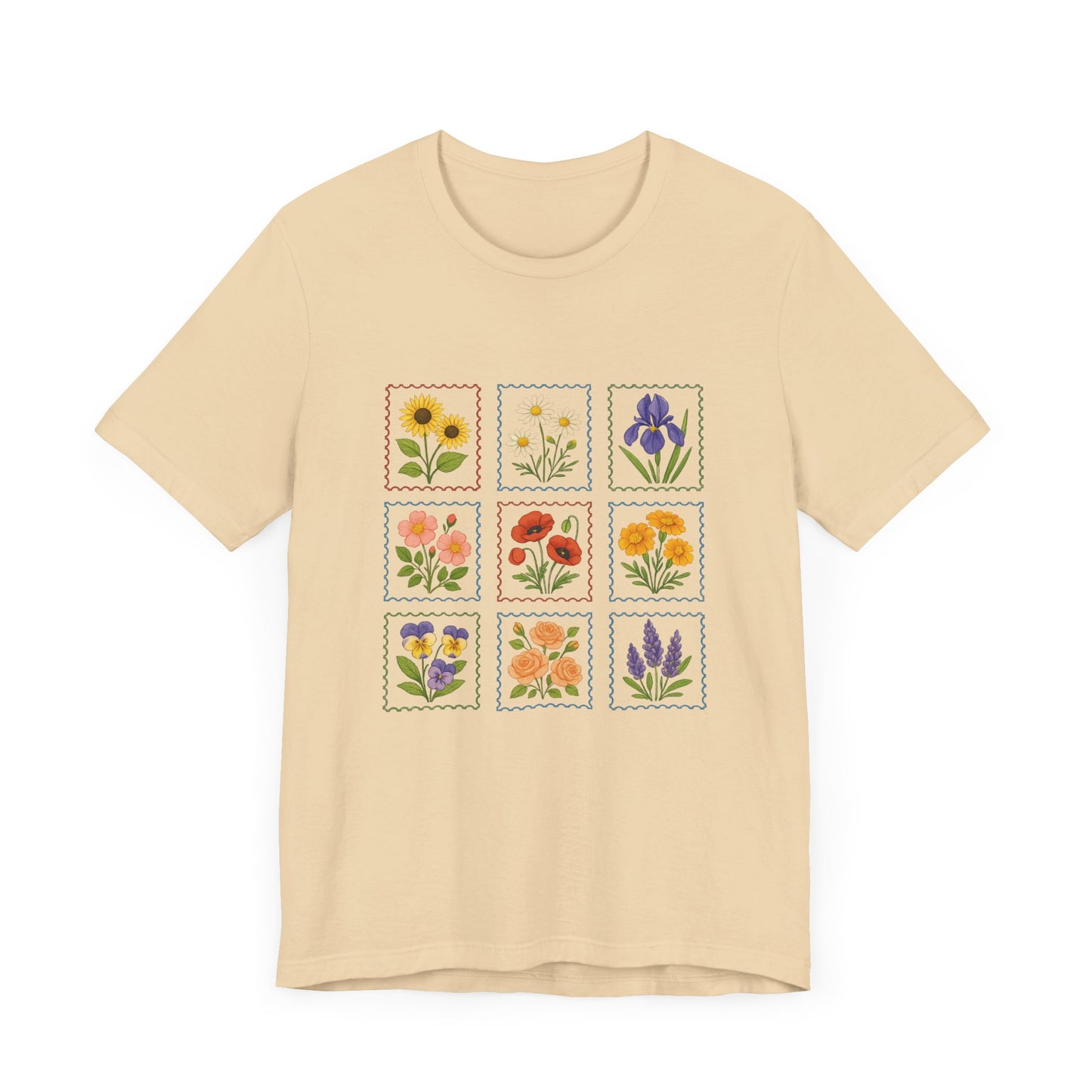 Summer Flower Stamp Tshirt, Vintage Postage Stamp Shirt, Aesthetic Summer Tee - PopCultureByDesign36