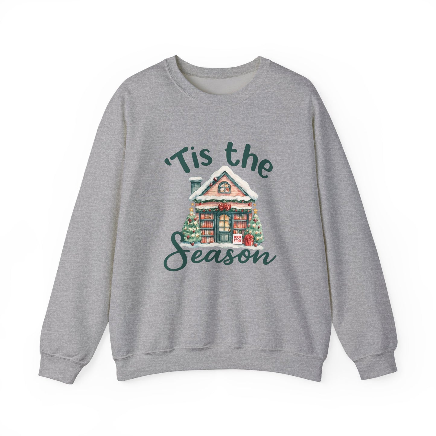 Tis The Season Cozy Christmas Cottage Sweatshirt, Holiday Bookstore Sweatshirt - PopCultureByDesign36