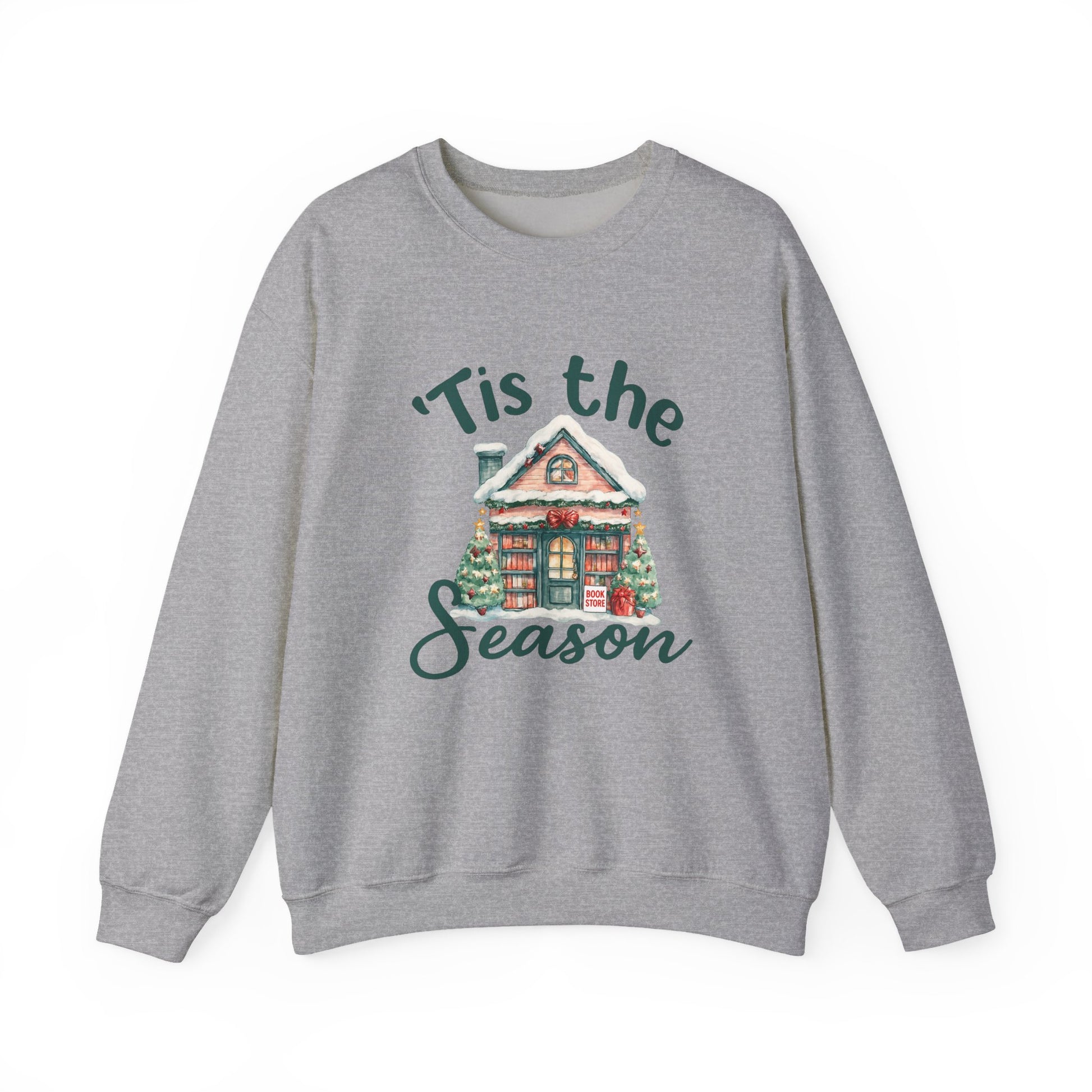 Tis The Season Cozy Christmas Cottage Sweatshirt, Holiday Bookstore Sweatshirt - PopCultureByDesign36