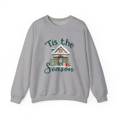 Tis The Season Cozy Christmas Cottage Sweatshirt, Holiday Bookstore Sweatshirt - PopCultureByDesign36