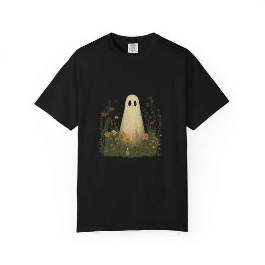 Comfort Colors® Cute Ghost in Wildflowers Shirt, Halloween Floral Tee - PopCultureByDesign36