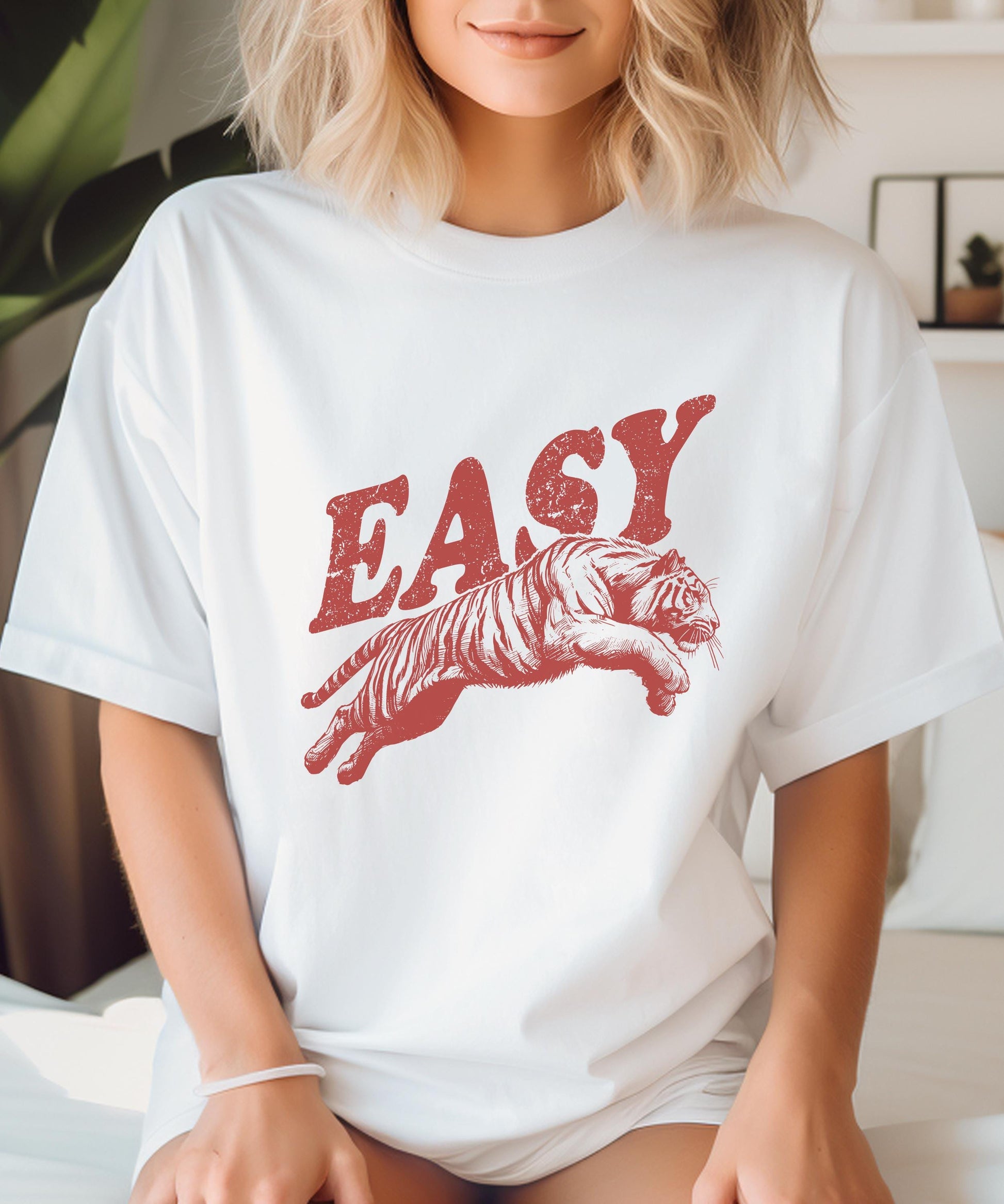 Easy Red Tiger Shirt, Retro Boho Tee, Unisex Trendy Aesthetic Shirt, Oversized Graphic Tee, Hippie Clothes, Indie Shirt, Funny Tiger Tee