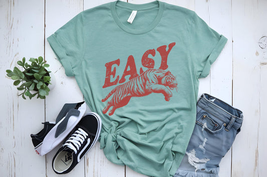Easy Red Tiger Shirt, Retro Boho Tee, Unisex Trendy Aesthetic Shirt, Oversized Graphic Tee, Hippie Clothes, Indie Shirt, Funny Tiger Tee